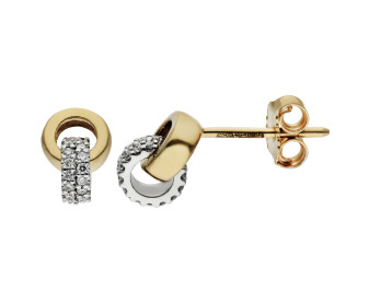 18ct Yellow Gold Diamond Interlocking Double Ring Stud Earrings