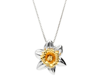 Silver & Yellow Gold Plated Daffodil Flower Pendant