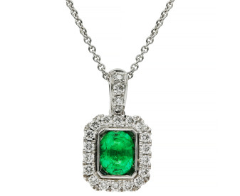 18ct White Gold Diamond & Emerald Pendant