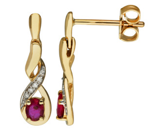9ct Yellow Gold Ruby & Diamond Twist Drop Earrings