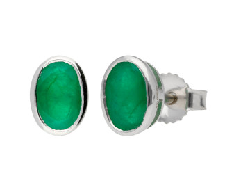 9ct White Gold 6mm Emerald Solitaire Oval Shape Stud Earrings 