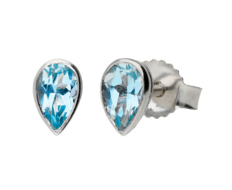 9ct White Gold 5mm Aquamarine Solitaire Pear Shape Stud Earrings 