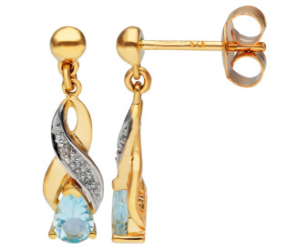 9ct Yellow Gold Aquamarine & Diamond Infinity Drop Earrings