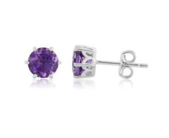 9ct White Gold Amethyst Solitaire Stud Earrings