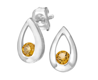 9ct White Gold Citrine Pear Stud Earrings