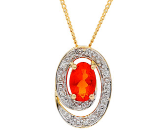 9ct Yellow Gold Fire Opal & Diamond Swirl Pendant