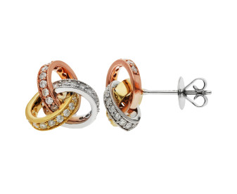 18ct White, Yellow & Rose Gold Diamond Knot Stud Earrings