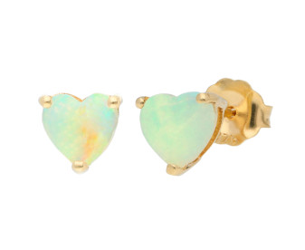 6mm Opal 9ct Yellow Gold Heart Earrings