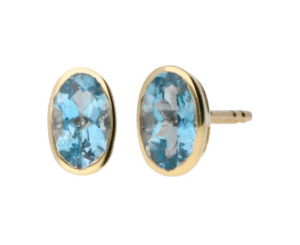 9ct Yellow Gold 5mm Aquamarine Solitaire Oval Shape Stud Earrings 