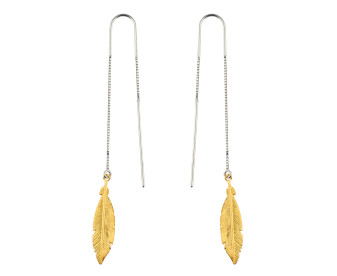 Sterling Silver & Yellow Gold Plated Threader Feather Earrings