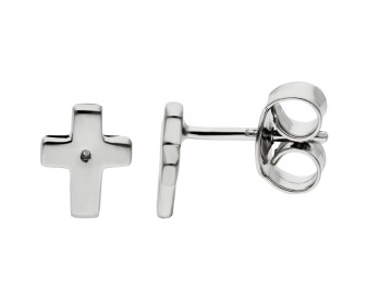 Sterling Silver & Diamond Cross Stud Earrings
