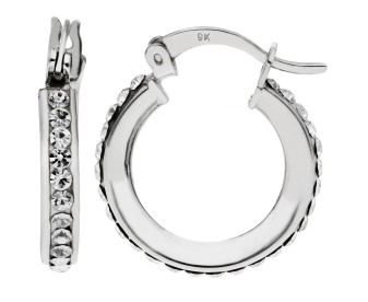 9ct White Gold 17mm Cubic Zirconia Small Hoop Earrings