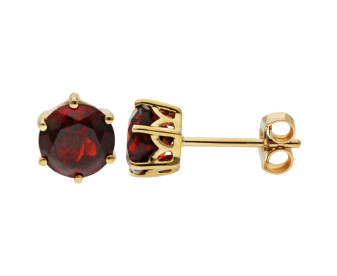 9ct Yellow Gold Garnet Solitaire Stud Earrings