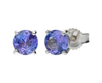 9ct White Gold 5mm Tanzanite Solitaire Round Shape Stud Earrings 