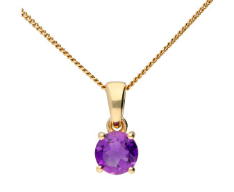 9ct Yellow Gold 5mm Amethyst Solitaire Pendant 
