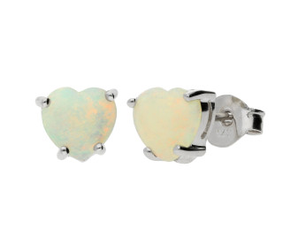 Opal & 9ct White Gold Heart Earrings