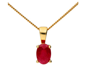  9ct Yellow Gold 6mm Ruby Solitaire Oval Shape Pendant