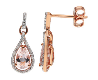 9ct Rose Gold Morganite & Diamond Drop Earrings 