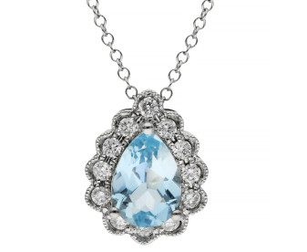 9ct White Gold Diamond & Aquamarine Necklace