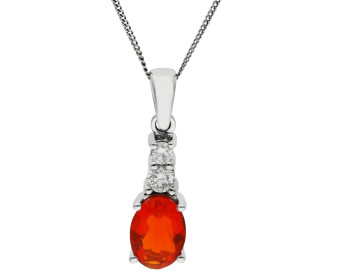 9ct White Gold Diamond & 0.40ct Fire Opal Pendant 