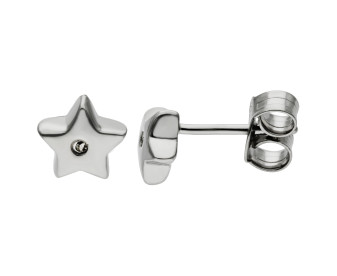 Sterling Silver & Diamond Star Stud Earrings