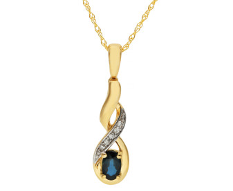 9ct Yellow Gold Sapphire & Diamond Twist Pendant