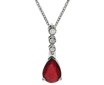 9ct White Gold Ruby & Diamond Pear Shape Drop Pendant Necklace