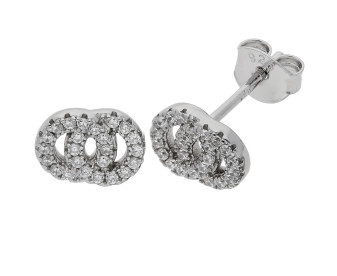 Sterling Silver Cubic Zirconia Interlocking Circles Stud Earrings