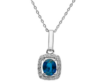 9ct White Gold Diamond & 0.30ct Sapphire Pendant