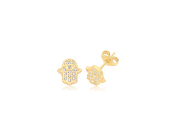 9ct Yellow Gold Cubic Zirconia Hamsa Stud Earrings