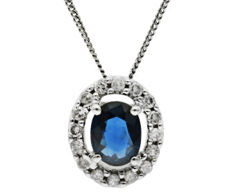 9ct White Gold Diamond & 0.25ct Sapphire Pendant