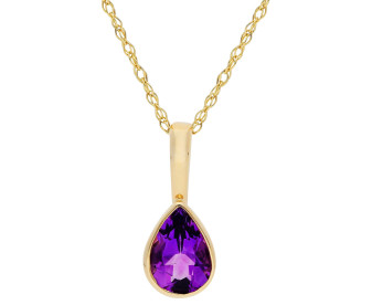 9ct Yellow Gold Amethyst Pear Shape Pendant Necklace