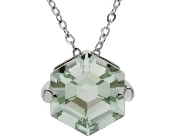 9ct White Gold Hexagonal Green Amethyst Pendant