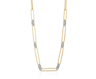 9ct Yellow Gold & CZ Oblong Link Necklace