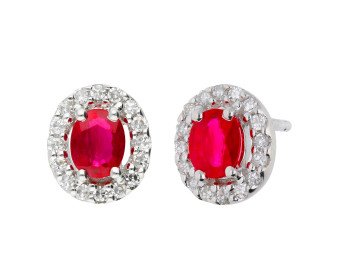 9ct White Gold Ruby & Diamond Earrings