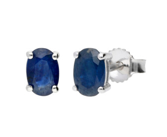 9ct White Gold 6mm Oval Sapphire Solitaire Stud Earrings