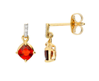 9ct Gold Garnet & Diamond Drop Earrings