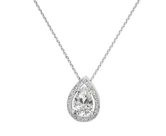 Sterling Silver Cubic Zirconia Pear Shape Pendant Necklace