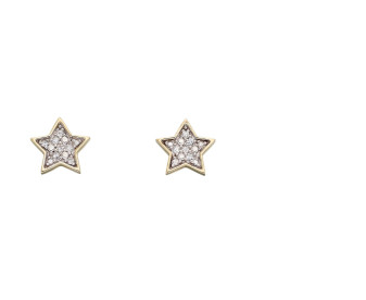 9ct Yellow Gold Diamond Cluster Star Stud Earrings 