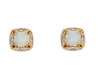 9ct Yellow Gold Opal & Diamond Cluster Earrings