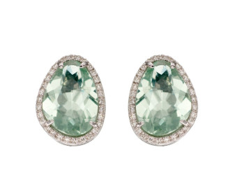 9ct White Gold Green Fluorite & Diamond Earrings