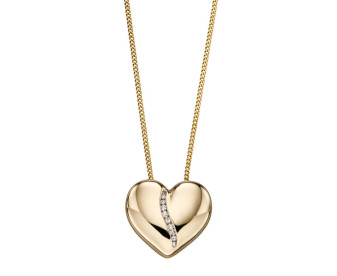 9ct Yellow Gold Diamond Heart Pendant Necklace