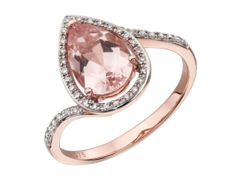 9ct Rose Gold Morganite & Diamond Pear Shape Dress Ring