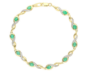  9ct Yellow Gold Diamond Oval Emerald Bracelet