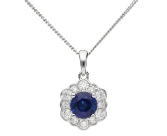 18ct White Gold Diamond & Sapphire Pendant