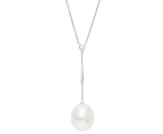 9ct White Gold Pearl & Diamond Pendant Necklace