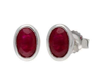 9ct White Gold 6mm Oval Ruby Solitaire Stud Earrings