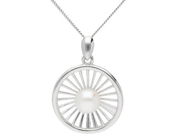 Sterling Silver Round Web Pearl Pendant