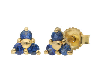 9ct Yellow Gold Sapphire Trefoil Cluster Stud Earrings