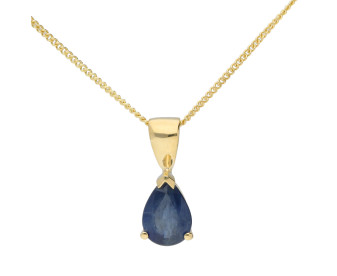 9ct Yellow Gold 7mm Sapphire Solitaire Pear Shape Pendant